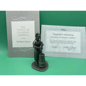 Franklin Mint Pewter Figure People of Colonial America W/COA The Butter Churner